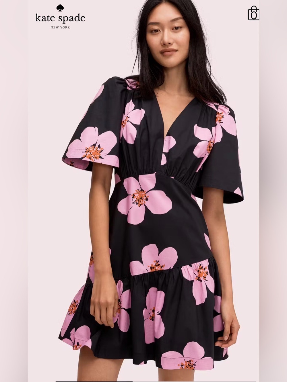 Kate Spade Grand Flora Fit n Flare Mini Dress Voluminous Sleeves Cocktail Size 8 - Picture 3 of 8